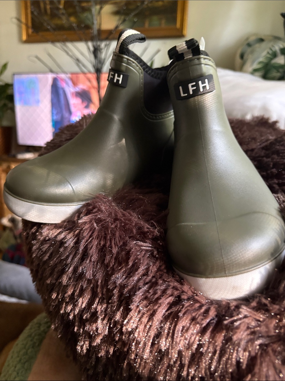 LF Olive Green Waterproof Chelsea Rain Ankle Boots for Women